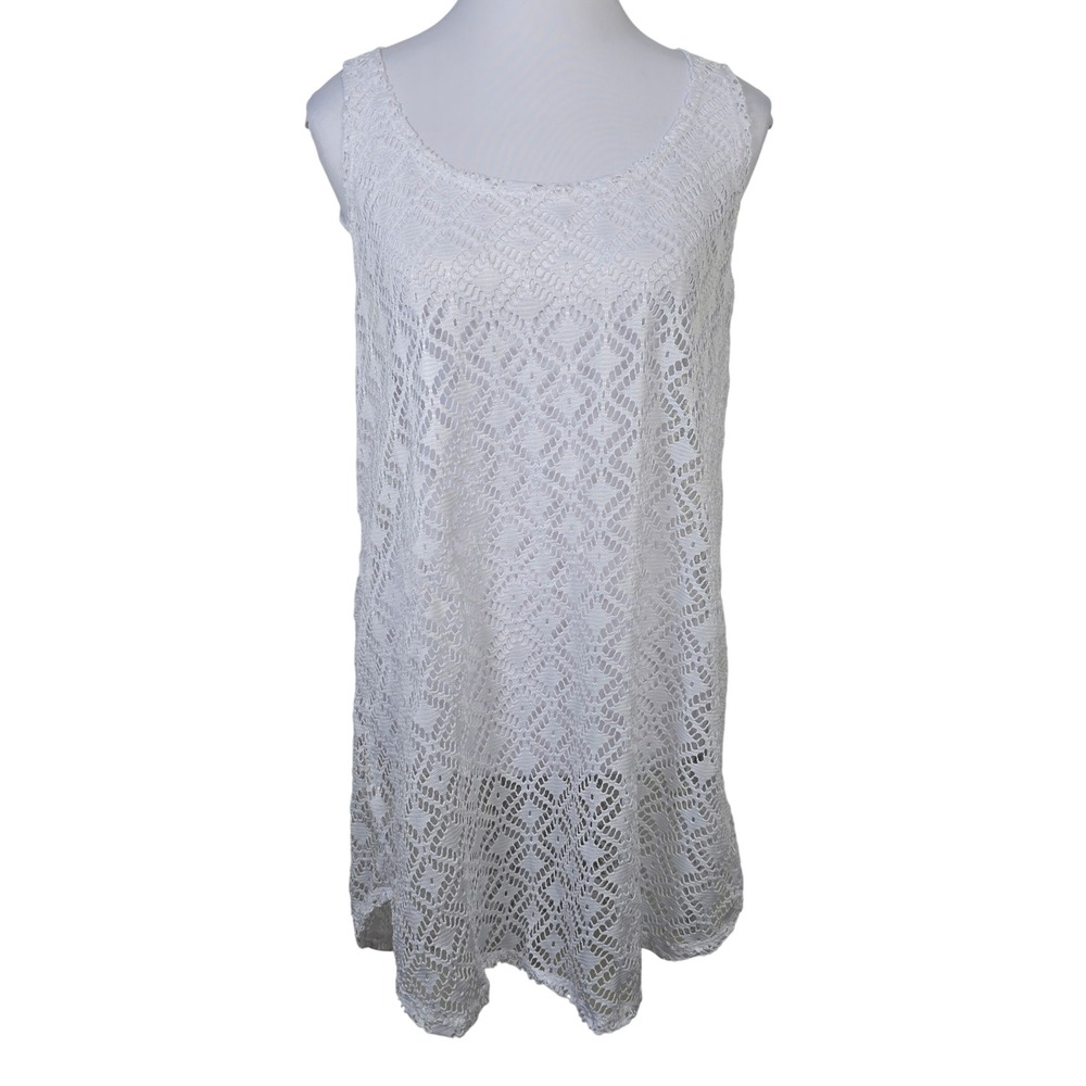 Miken Swim White Lace Crochet Racerback Swimsuit Cover Up Dress Womens XL‎ Boho